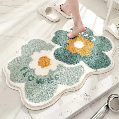 Flokket Bademåtte med Blomstermønster – Blød, Skridsikker og Komfortabel til Hverdag Bathroom Accessories Tech Butik Lille (40 x 60 cm) Fantastisk flora
