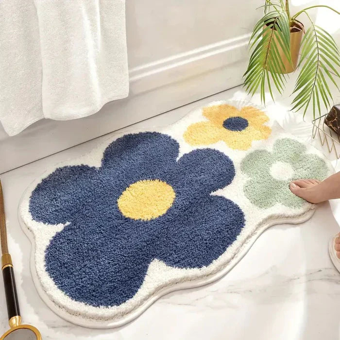 Flokket Bademåtte med Blomstermønster – Blød, Skridsikker og Komfortabel til Hverdag Bathroom Accessories Tech Butik Lille (40 x 60 cm) Modig blomsterstand