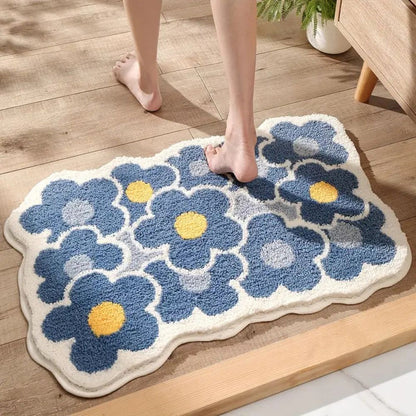 Flokket Bademåtte med Blomstermønster – Blød, Skridsikker og Komfortabel til Hverdag Bathroom Accessories Tech Butik Lille (40 x 60 cm) Den kølige have