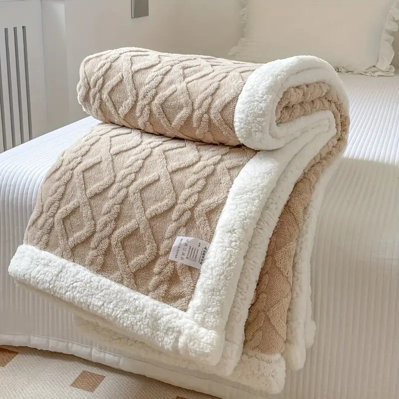 Fluffy Sherpa Fleece Tæppe – Ultra-blødt og Varmt Plaid til Afslapning Inde og Ude Tæpper & Plaider Tech Butik Latte 100x150cm