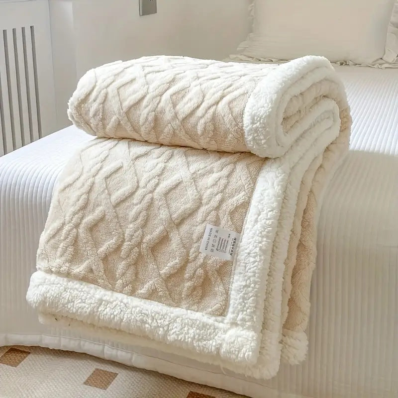 Fluffy Sherpa Fleece Tæppe – Ultra-blødt og Varmt Plaid til Afslapning Inde og Ude Tæpper & Plaider Tech Butik Cremehvid 100x150cm