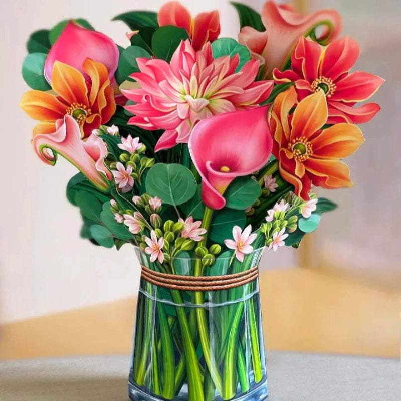 Forever Flower Bouquet 3D blomsterhilsen med kort Blomsterbuket Tech Butik Bedste Dahlia B