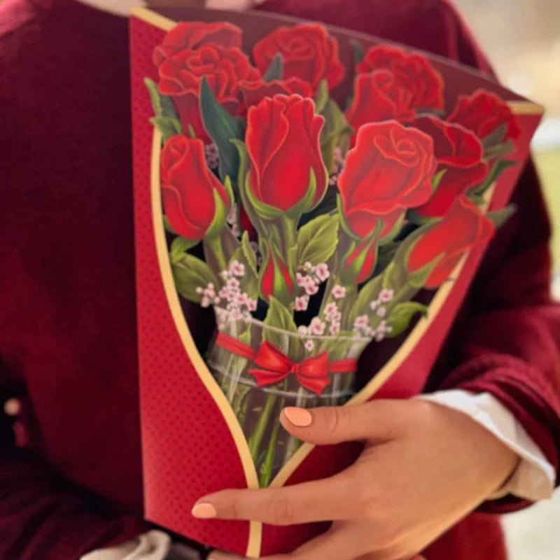 Forever Flower Bouquet 3D blomsterhilsen med kort Blomsterbuket Tech Butik Røde Roser