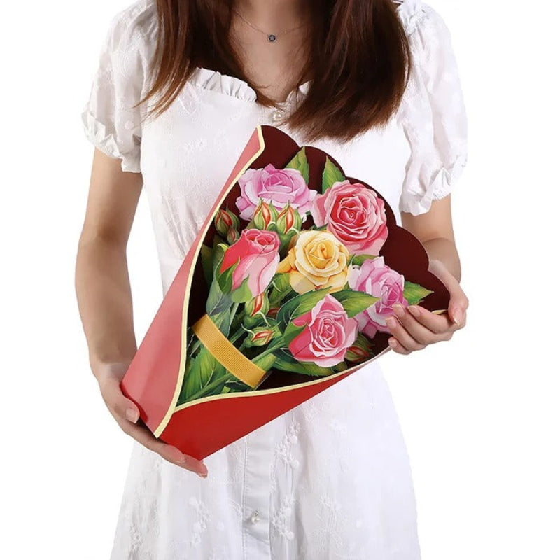 Forever Flower Bouquet 3D blomsterhilsen med kort Blomsterbuket Tech Butik Rose