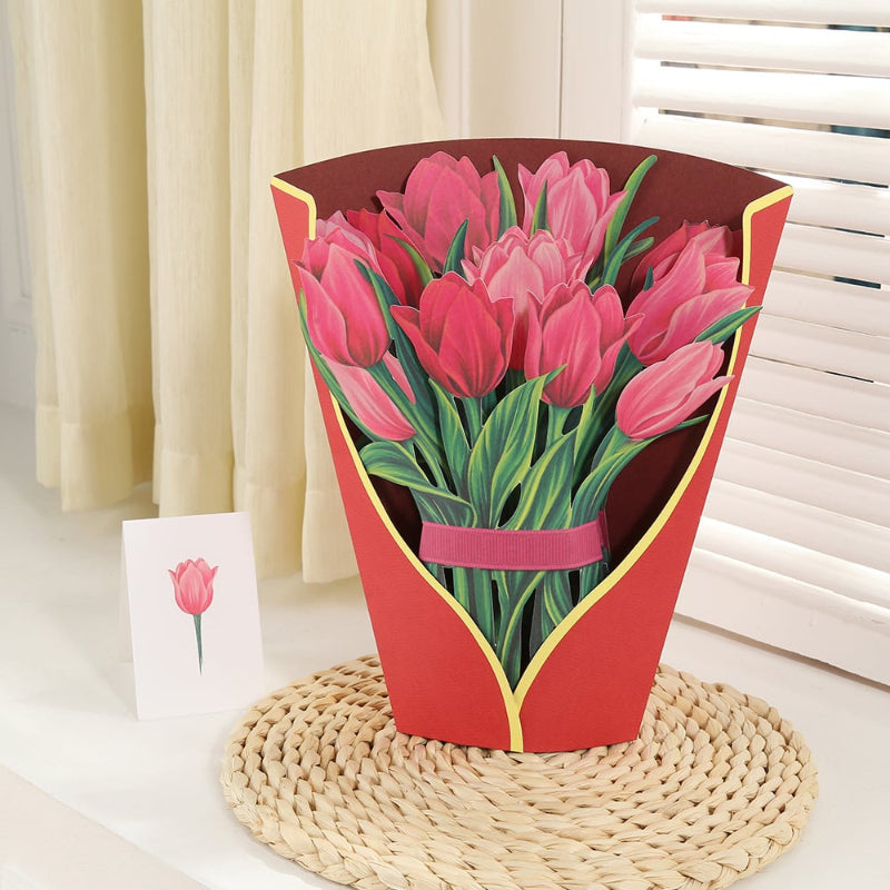 Forever Flower Bouquet 3D blomsterhilsen med kort Blomsterbuket Tech Butik Hele Rosa Tulipaner