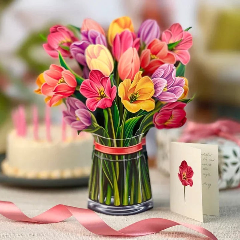 Forever Flower Bouquet 3D blomsterhilsen med kort Blomsterbuket Tech Butik Festlige Tulipaner