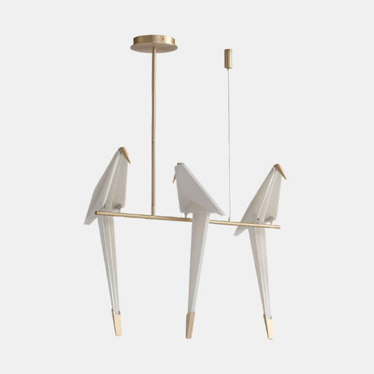 Fugleinspireret Skulpturel Loftlampe med Glød og Bevægelse Hængelampe Tech Butik 3 hoveder L 23.6″ X H 37.4″ / L 60cm X H 95cm Guld & Hvid