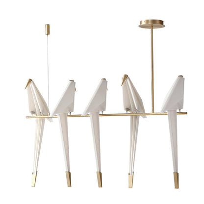 Fugleinspireret Skulpturel Loftlampe med Glød og Bevægelse Hængelampe Tech Butik 5 hoveder L 35.4″ x H 37.4″ / L 90cm x H 95cm Guld & Hvid