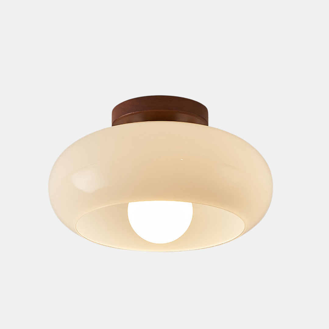 Glas Loftlampe med Træ – Varm Belysning til Gangen Lamper Tech Butik Valnød Stil A: D20*H16CM