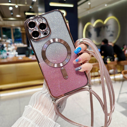 Luksus Glitter iPhone Cover – Crossbody Rem & Kamera Beskyttelse Mobiltelefontilbehør Tech Butik iPhone 17 Pro Max Rosa