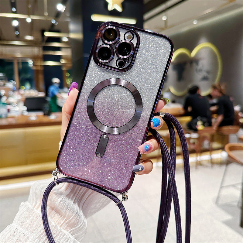 Luksus Glitter iPhone Cover – Crossbody Rem & Kamera Beskyttelse Mobiltelefontilbehør Tech Butik iPhone 17 Pro Max Lilla