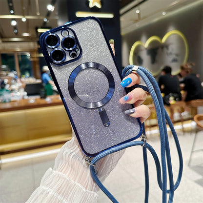 Luksus Glitter iPhone Cover – Crossbody Rem & Kamera Beskyttelse Mobiltelefontilbehør Tech Butik iPhone 17 Pro Max Navy Blå