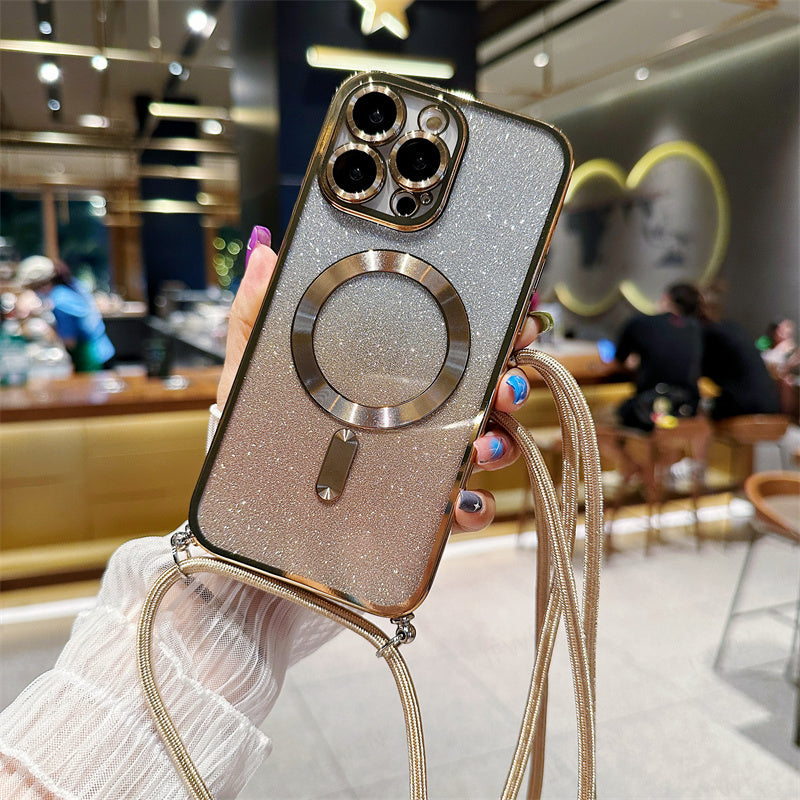Luksus Glitter iPhone Cover – Crossbody Rem & Kamera Beskyttelse Mobiltelefontilbehør Tech Butik