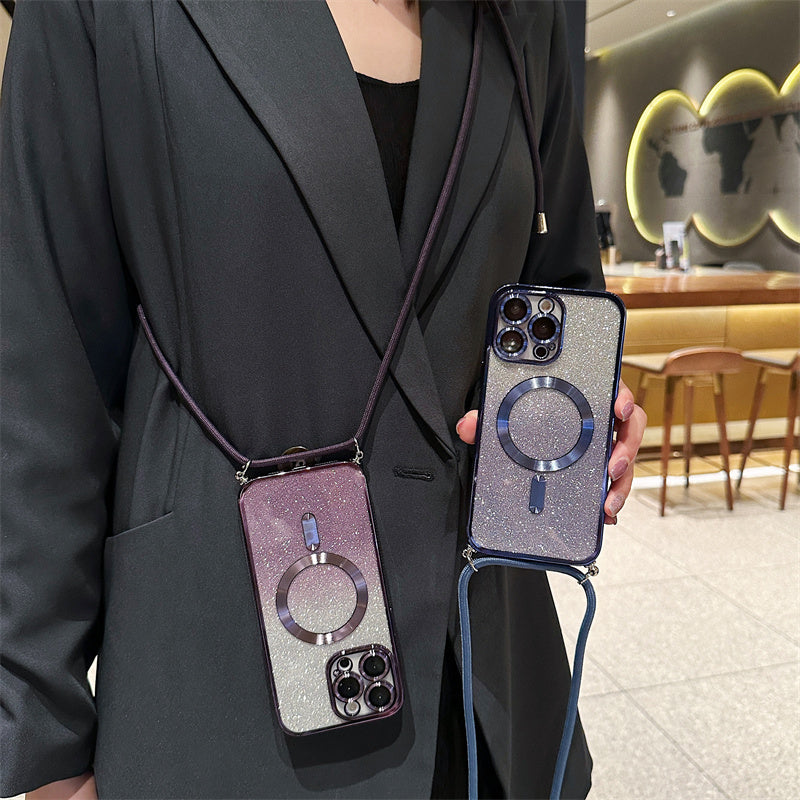 Luksus Glitter iPhone Cover – Crossbody Rem & Kamera Beskyttelse Mobiltelefontilbehør Tech Butik