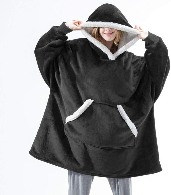 Oversized Hoodie-tæppe med Overdimensioneret hætte – Blød, Varm og Komfortabel Kvinders Sweatre Tech Butik Sort med lommer