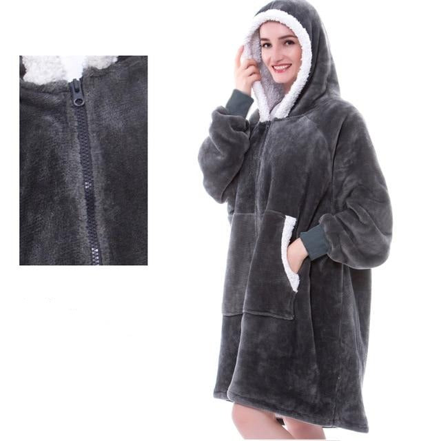 Oversized Hoodie-tæppe med Overdimensioneret hætte – Blød, Varm og Komfortabel Kvinders Sweatre Tech Butik Grå med knaplukning