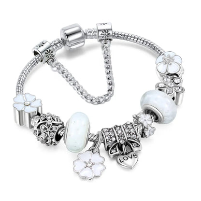 Elegant Kvinders Armbånd i Sterlingsølv – Delikat Blomst Charm Design Bracelets Tech Butik Hvid Blomster