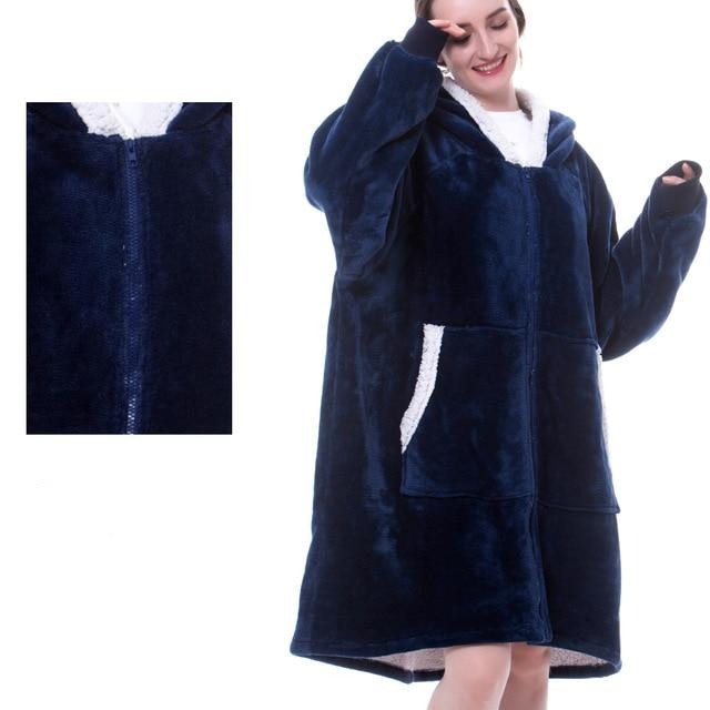 Oversized Hoodie-tæppe med Overdimensioneret hætte – Blød, Varm og Komfortabel Kvinders Sweatre Tech Butik Blå med knaplukning