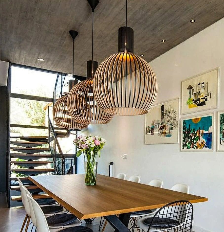 Håndlavet Træ Pendellampe – Naturlig Elegance Møder Håndværksmæssig Kunst decwinner Tech Butik