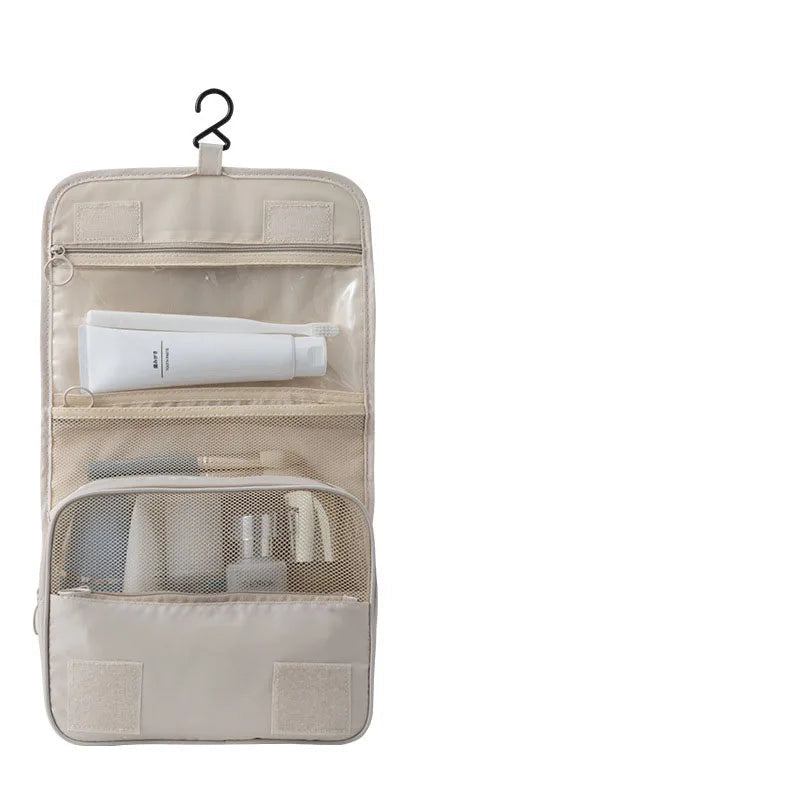 Hængende Rejse-Toilettaske – 6 Rum & Fugtighedslomme Bagage og rejsetilbehør Tech Butik Beige