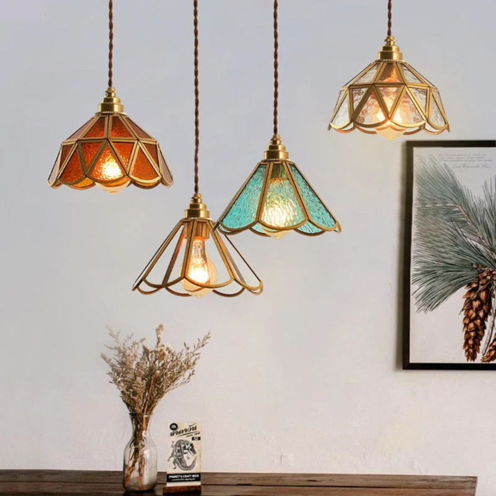 Hængende Tiffany Lampe med Blomsterformet Design – Elegant Belysning til Stuen Pendellampe Tech Butik