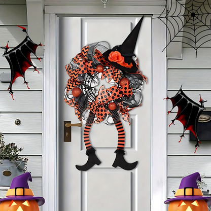 Lunefuldt Witch Mesh-krans – Halloween-dekoration til Yderdøren for Festlig Sjov Halloween Tech Butik Orange