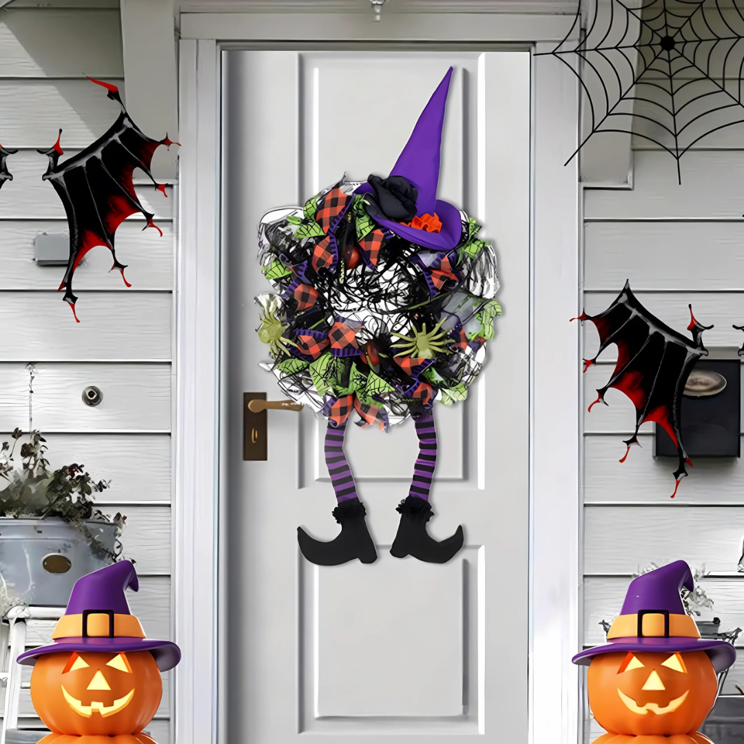 Lunefuldt Witch Mesh-krans – Halloween-dekoration til Yderdøren for Festlig Sjov Halloween Tech Butik Lilla