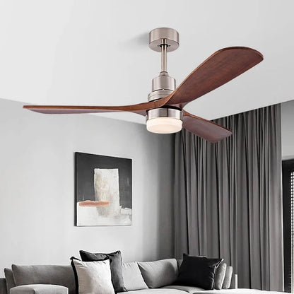 EcoLuxe Loftventilator med Træblade, LED Lys & Fjernbetjening Loftventilatorer Tech Butik Sølv valnød 107cm