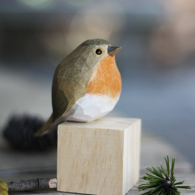 Elegant Skandinavisk Bird-pynt – Håndskåret Træ Robin Wooden Bird Ornament Tech Butik