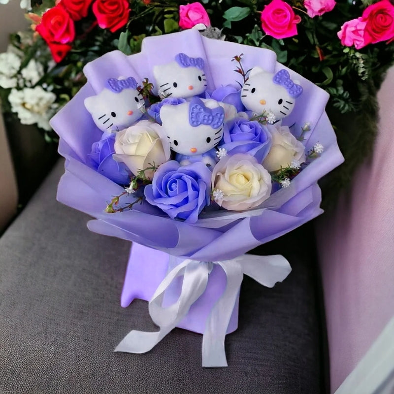 Hello Kitty Blomsterbuket – Bedårende blomsterarrangement til glædelige gaver Home & Decor Tech Butik 4 Lilla
