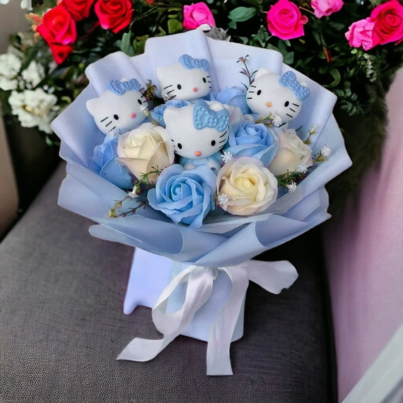 Hello Kitty Blomsterbuket – Bedårende blomsterarrangement til glædelige gaver Home & Decor Tech Butik 4 Blå