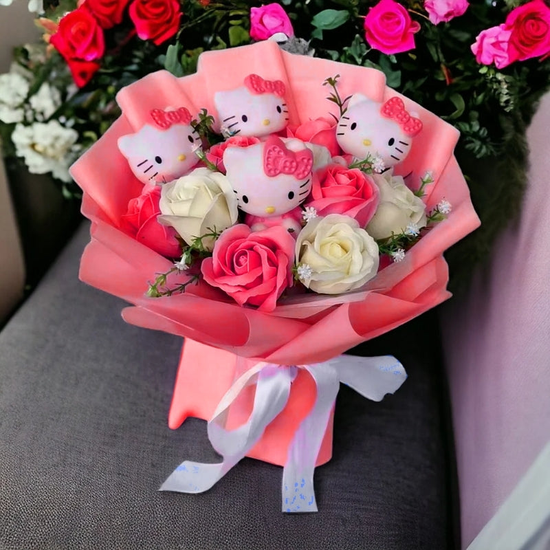 Hello Kitty Blomsterbuket – Bedårende blomsterarrangement til glædelige gaver Home & Decor Tech Butik 4 Rød