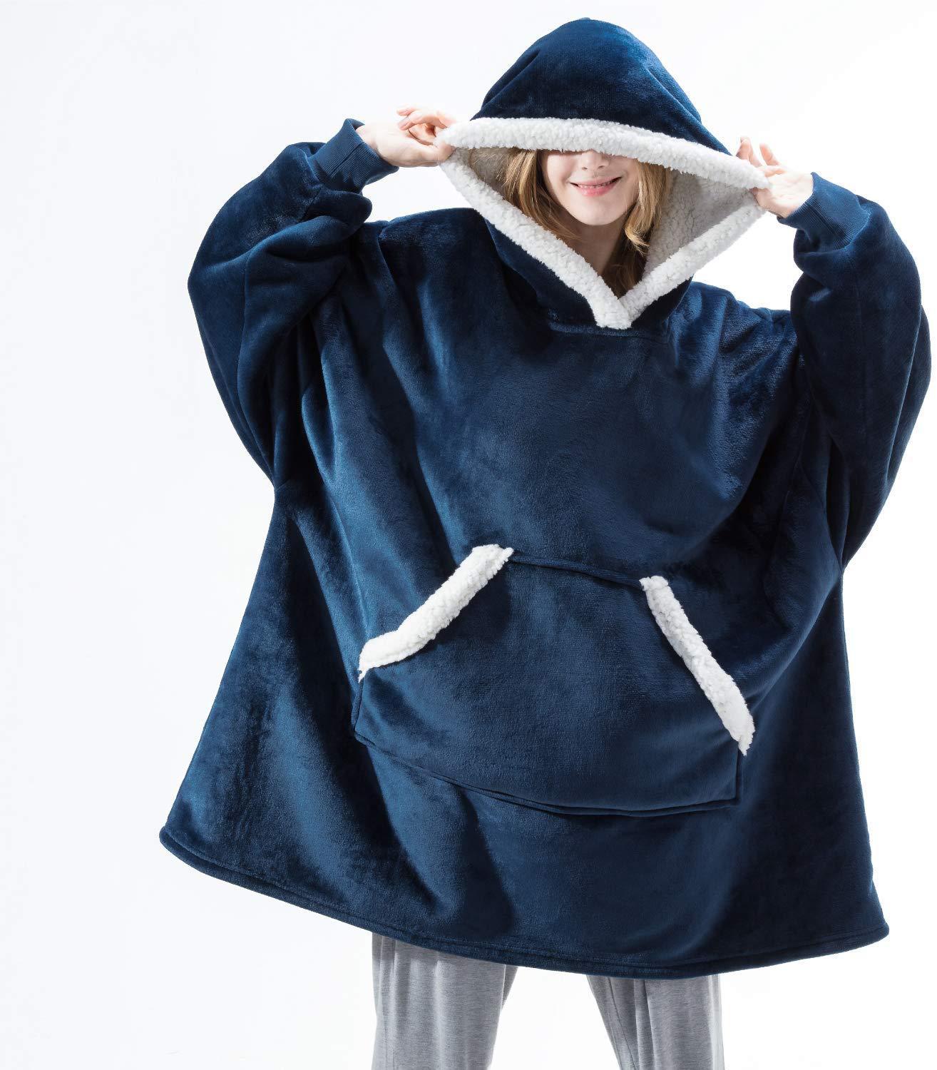 Oversized Hoodie-tæppe med Overdimensioneret hætte – Blød, Varm og Komfortabel Kvinders Sweatre Tech Butik Blå med lommer