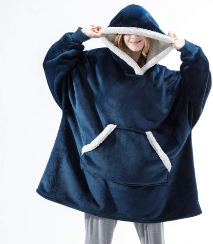 Oversized Hoodie-tæppe med Overdimensioneret hætte – Blød, Varm og Komfortabel Kvinders Sweatre Tech Butik Blå med lommer