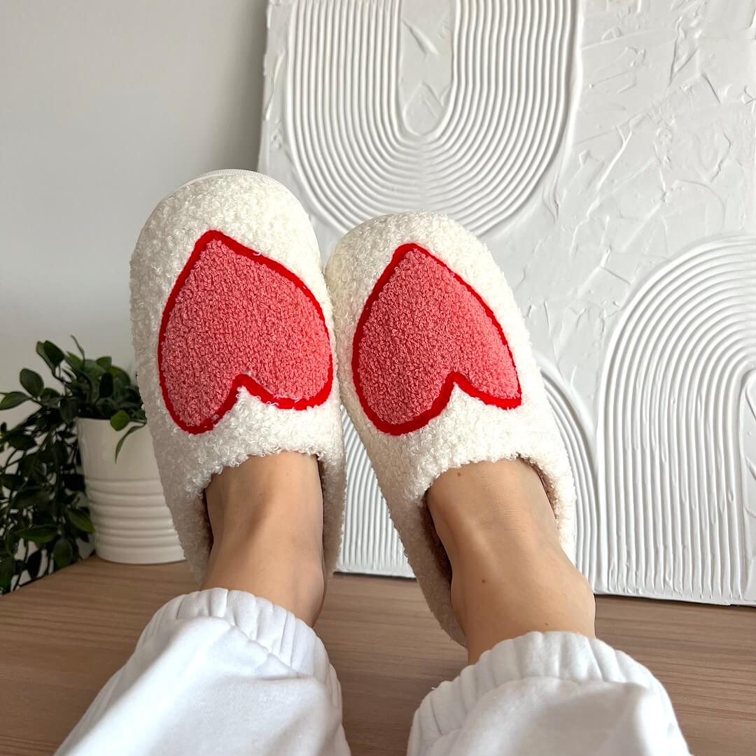 Elskendes Bløde Plys-Tøfler – Adorable Matchende Indendørs Komfort Slippers Tech Butik Stort Hjerte 36