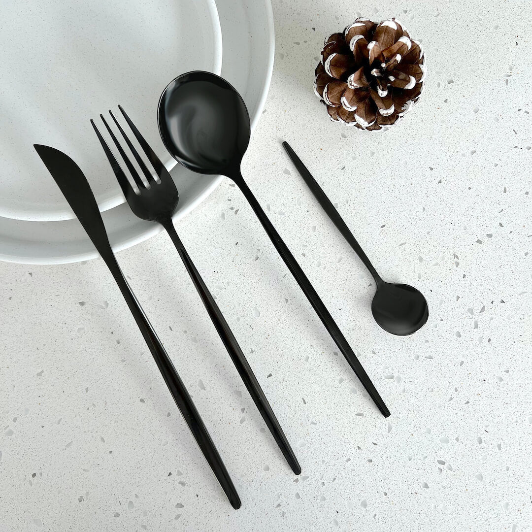 Minimalistisk Sort Bestiksæt – Holdbare & Chic Spiseredskaber Flatware Tech Butik