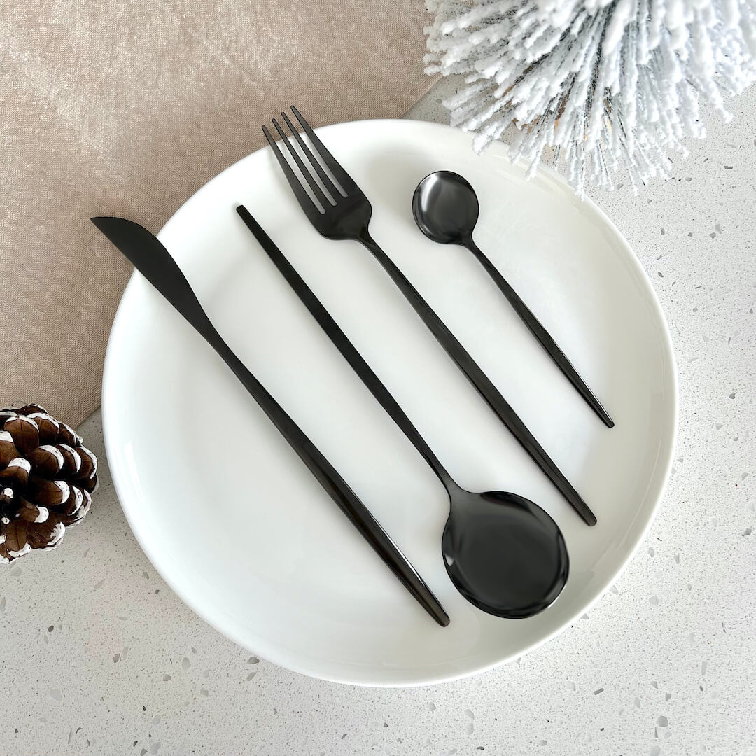 Minimalistisk Sort Bestiksæt – Holdbare & Chic Spiseredskaber Flatware Tech Butik