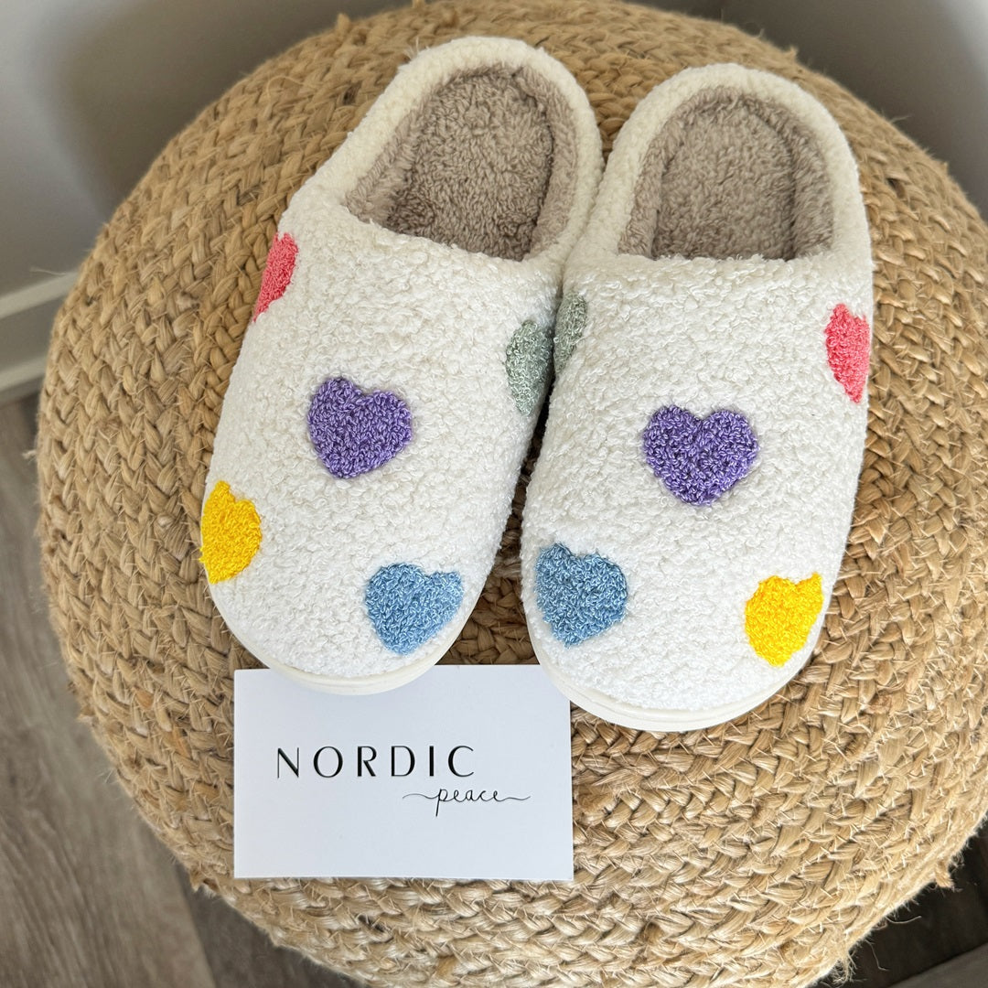 Damefarvede Hjerte-Tøfler – Glade & Hyggelige Indendørs Sko Slippers Tech Butik