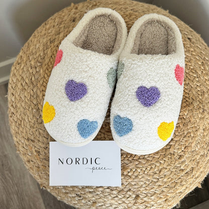 Damefarvede Hjerte-Tøfler – Glade & Hyggelige Indendørs Sko Slippers Tech Butik