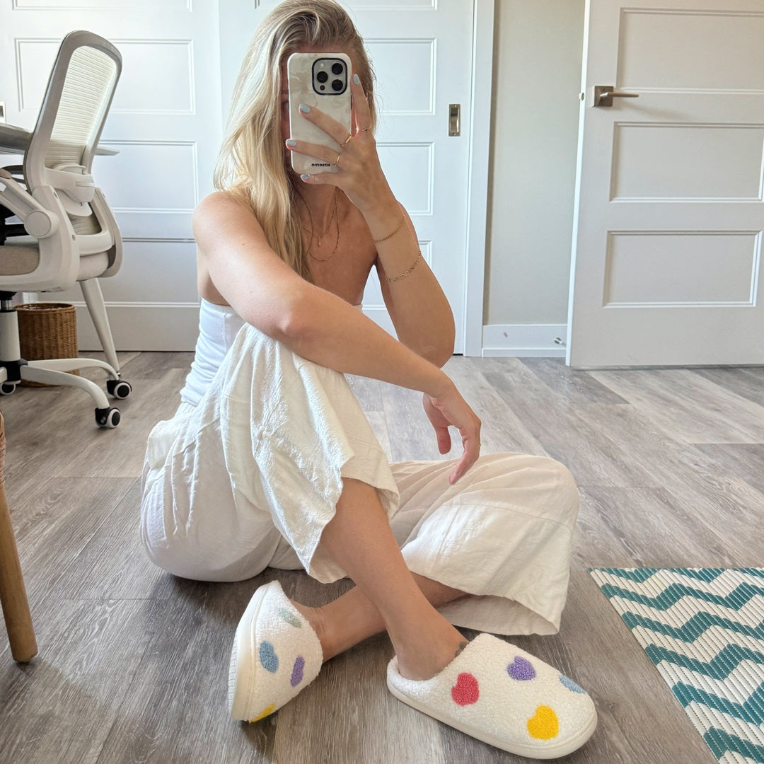 Damefarvede Hjerte-Tøfler – Glade & Hyggelige Indendørs Sko Slippers Tech Butik