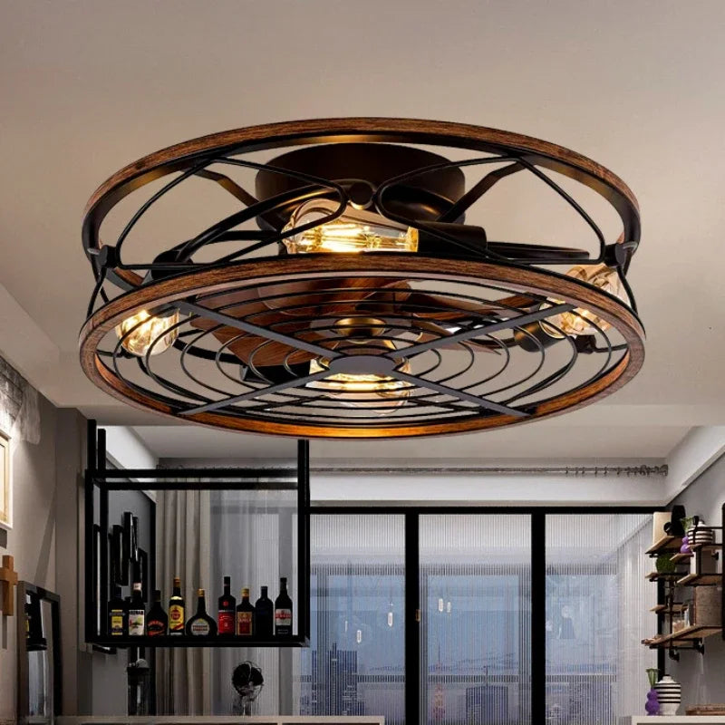 Industriel Ventilator Plafondlampe med LED og Retro Design Loftventilatorlampe Tech Butik