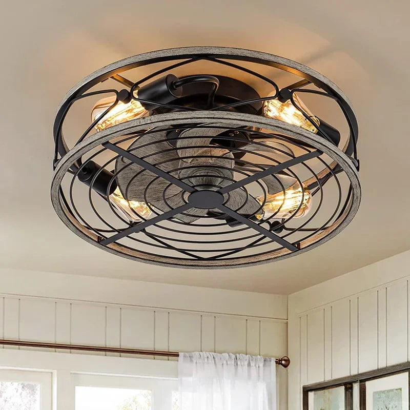 Industriel Ventilator Plafondlampe med LED og Retro Design Loftventilatorlampe Tech Butik