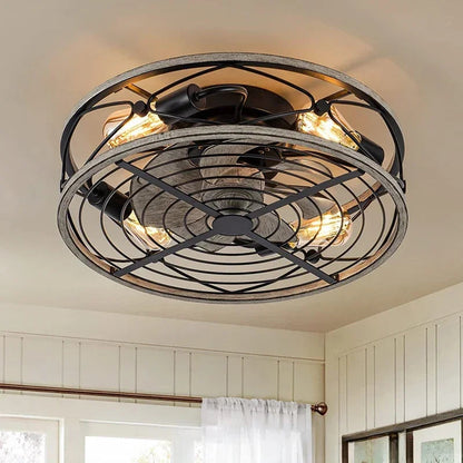 Industriel Ventilator Plafondlampe med LED og Retro Design Loftventilatorlampe Tech Butik