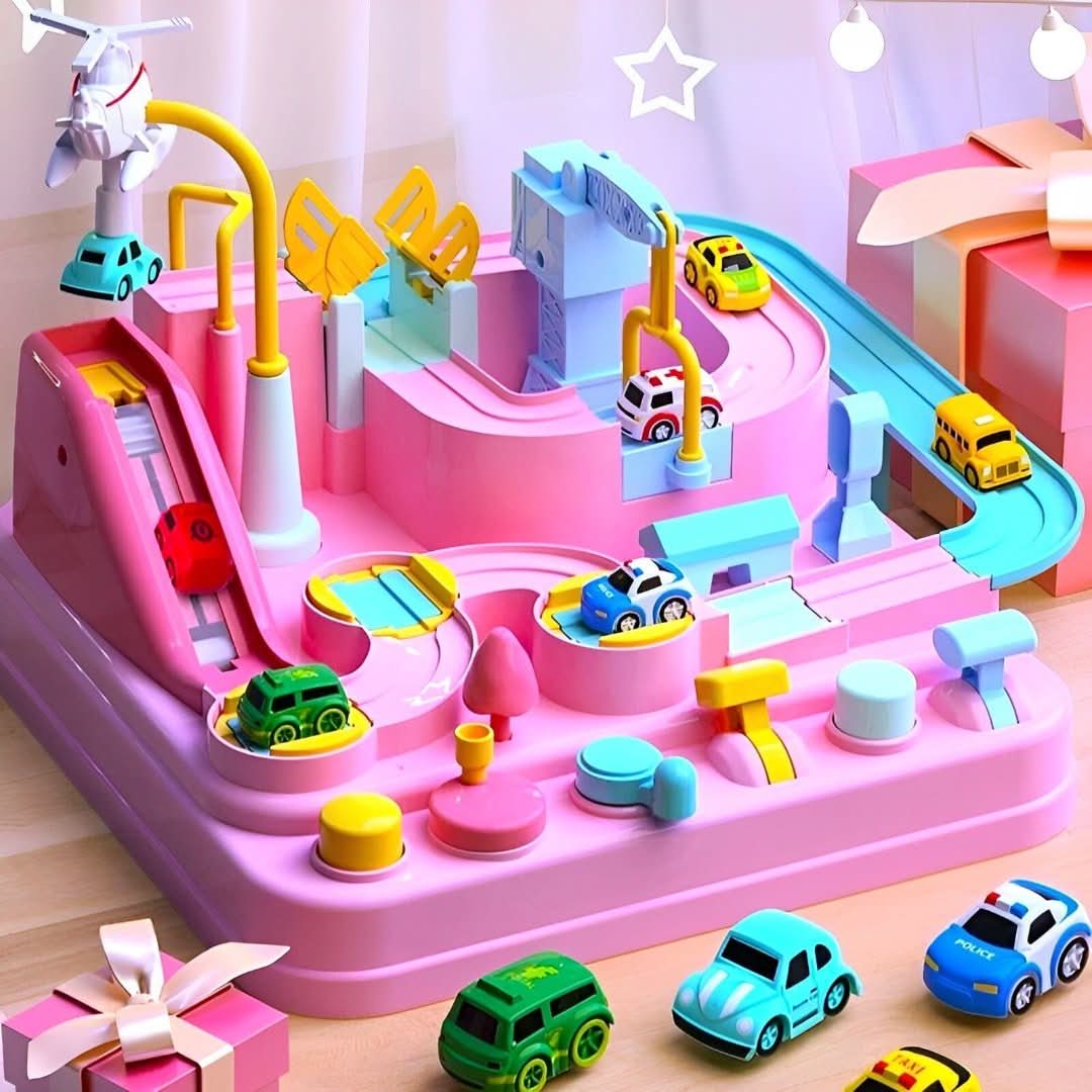 Interaktiv Miniature Legby med Biler og Håndtag Toy Tech Butik Lyserød