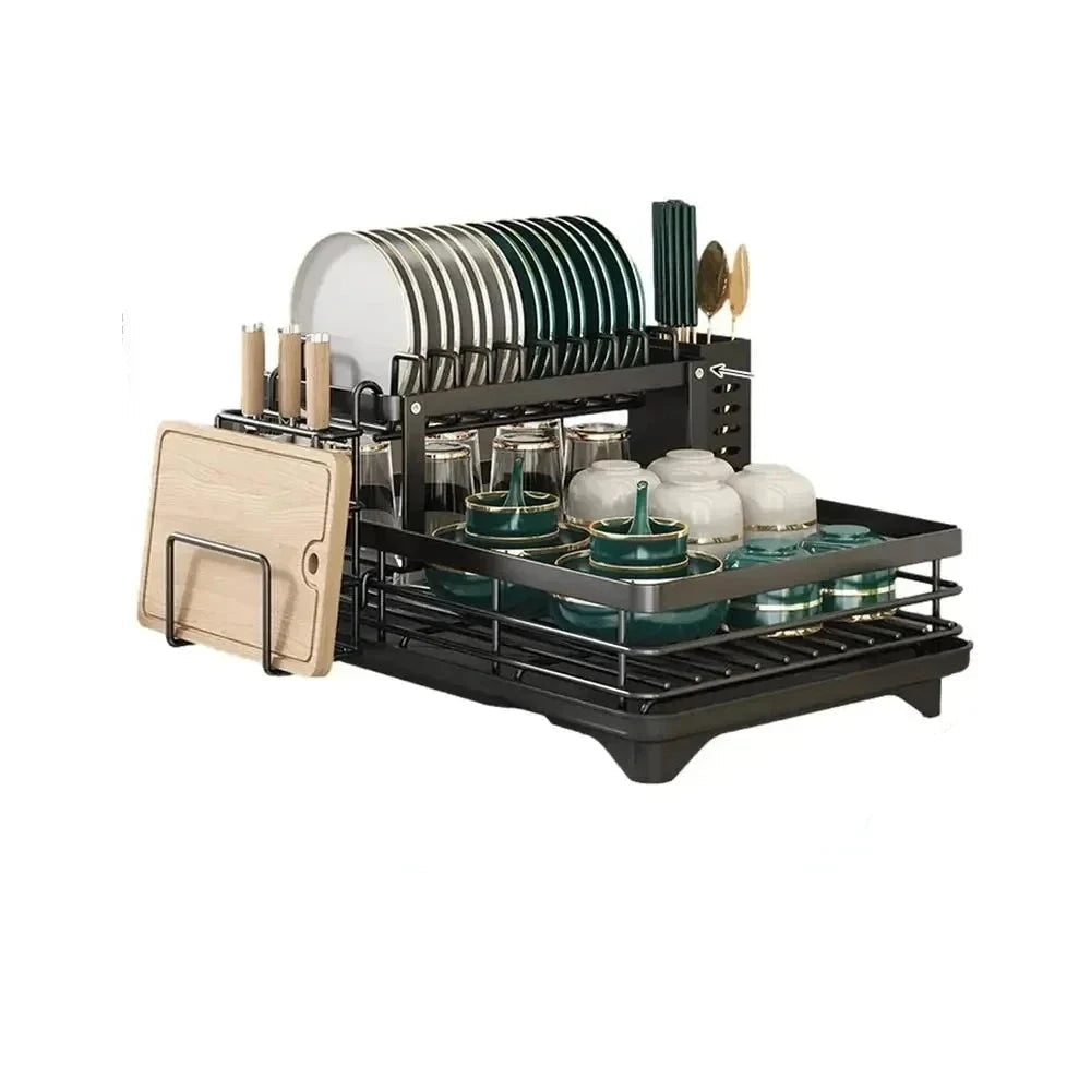 Justerbart Køkkenstativ i Rustfrit Stål – Praktisk Opvaskestativ til Små Køkkener Køkkenopbevaring og organisering Tech Butik Sort sæt