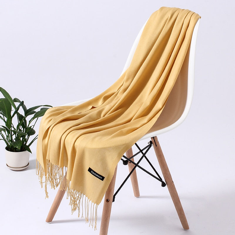 Dame Cashmere Vinterskærf – Tidløs Elegance & Luksuriøs Varme til Kolde Dage Scarfs Tech Butik Gul 2 200cm x 70cm