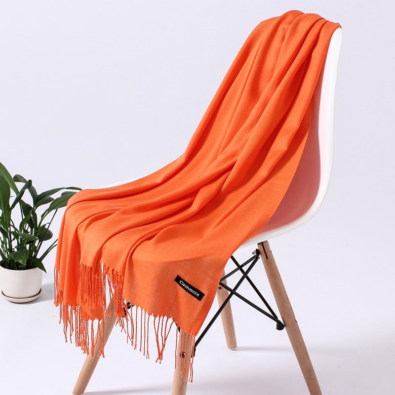Dame Cashmere Vinterskærf – Tidløs Elegance & Luksuriøs Varme til Kolde Dage Scarfs Tech Butik Orange 200cm x 70cm