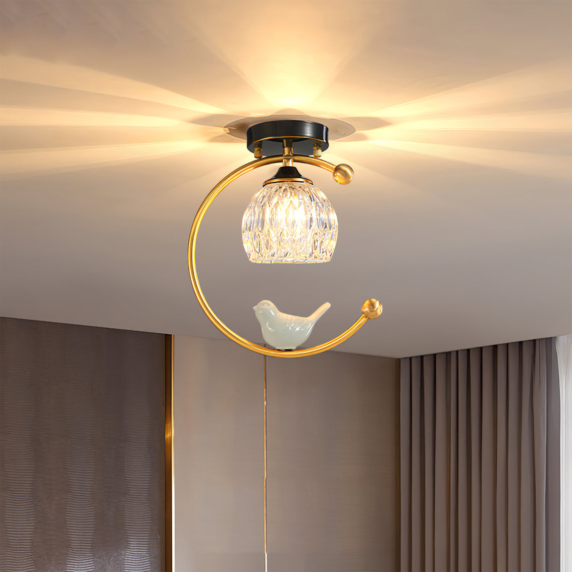 Keramisk Loftlampe med Fugledetalje og Elegante Former Loftslampe Tech Butik