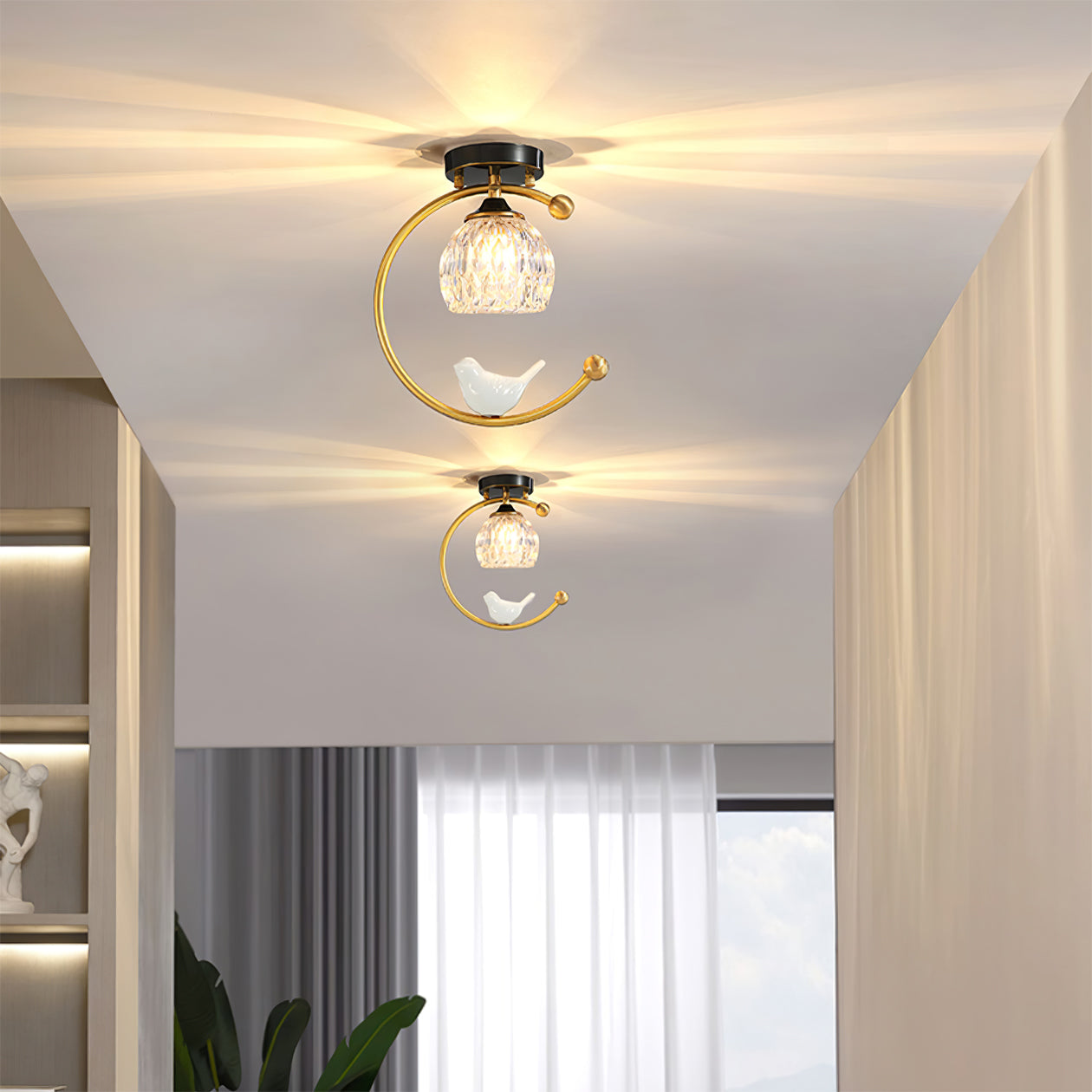 Keramisk Loftlampe med Fugledetalje og Elegante Former Loftslampe Tech Butik