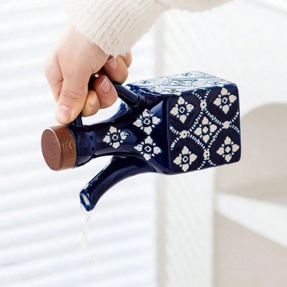 Olivenolie Dispenser – Håndmalet Keramik med Træprop Olie- og eddike dispensere Tech Butik